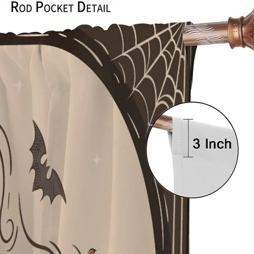Vista 7 de Cortinas de bosque de Halloween, castillo negro, calabaza, murciélago, búho, gato, decoración de ventana de cocina, dormitorio, sala de estar