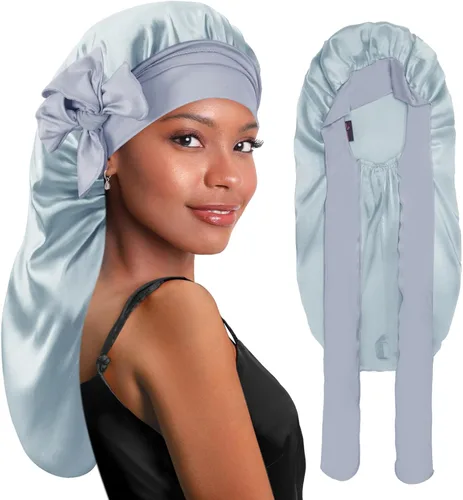 Vista 8 de BONNET QUEEN Braid Bonnet Silk Bonnet Foldable Extra Long Wrap for Braids Satin Bonnets with Tie Band Long Sleep Cap