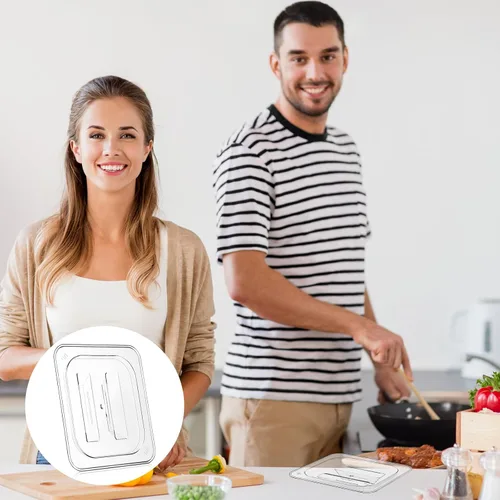 Vista 5 de Hoolerry 24 tapas de sartén de alimentos con asa de policarbonato tamaño 1/6 tapa transparente para restaurante, contenedor de alimentos comerciales