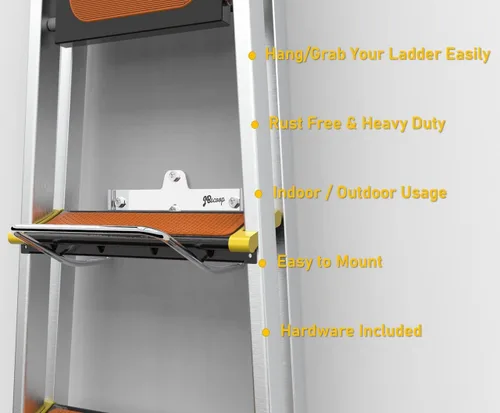 Vista 13 de JBscoop Percha de escalera para pared de garaje, cochecitos de almacenamiento de escalera y silla plegable, soporte de escalera resistente a prueba