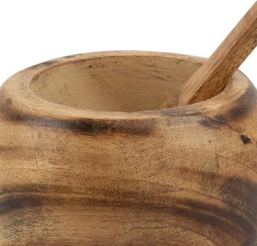 Vista 8 de Azucarero decorativo de madera rústica y cuchara con tapa de boca ancha para dulces y especias para condimentos, frutos secos, recipiente