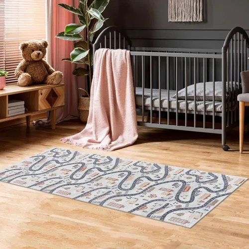 Vista 11 de Hauteloom Olwen - Alfombra lavable a máquina, para habitación de niños, guardería, sala de juegos, carretera, vehículos de construcción, color gris