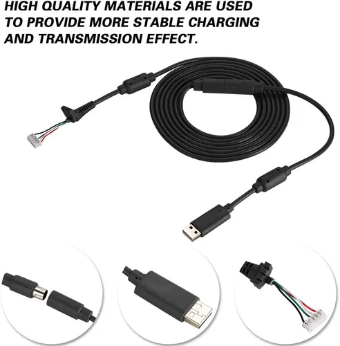 Vista 5 de Cable de repuesto USB de 5 pines para gamepad de 8.2 pies con adaptador separable para Xbox 360, cable de repuesto para controlador Xbox 360, cable