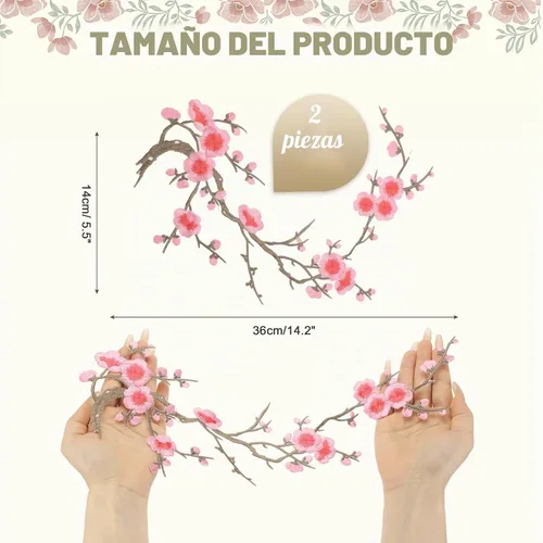 Vista 2 de MECCANIXITY 2 piezas de parches termoadhesivos de flor de ciruelo, apliques de bordado de flores para coser, apliques de decoración para agujeros