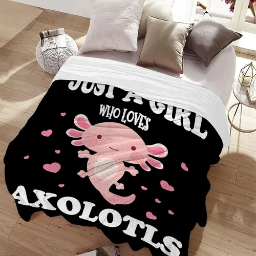 Vista 2 de Manta de Axolotl de regalo para niñas y mujeres, mantas ligeras con la frase "Just A Girl Who Loves Axolotls" de felpa con bonitos animales y peces