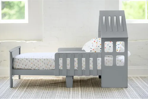 Vista 4 de Little Partners Lil' House - Cama infantil de madera maciza con forma de hogar con rieles y dos protectores de seguridad, se adapta a colchones