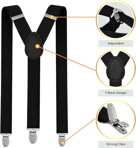Vista 3 de Juego de tirantes y pajarita para hombre, tirantes ajustables en Y con pajarita a juego para bodas y uso formal Negro