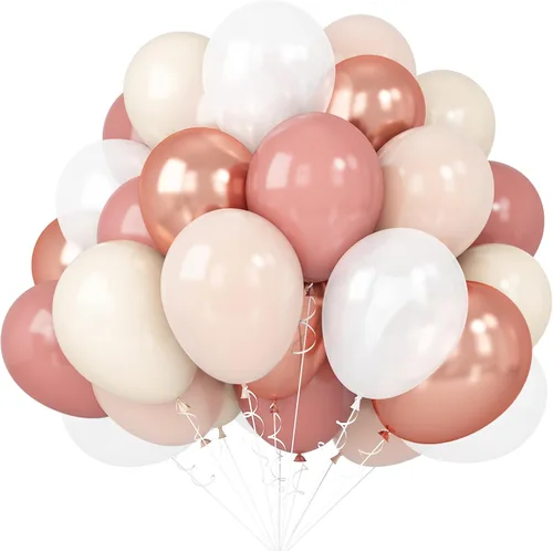 Vista 17 de Globos Beige Neutro Dorado Rosado 50 unidades de 12 pulgadas, globos de látex dorado champagne rosado, globos de helio blanco arena, nude, apricot