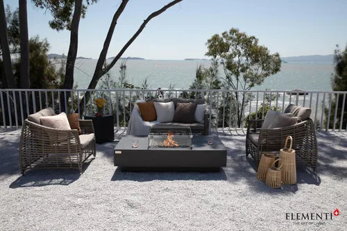 Vista 3 de Elementi+ Mesa de Fuego de Gas Colorado de Hormigón Fundido de 56" Rectangular, Hoguera al Aire Libre con Ignición Electrónica Incluye Cubierta