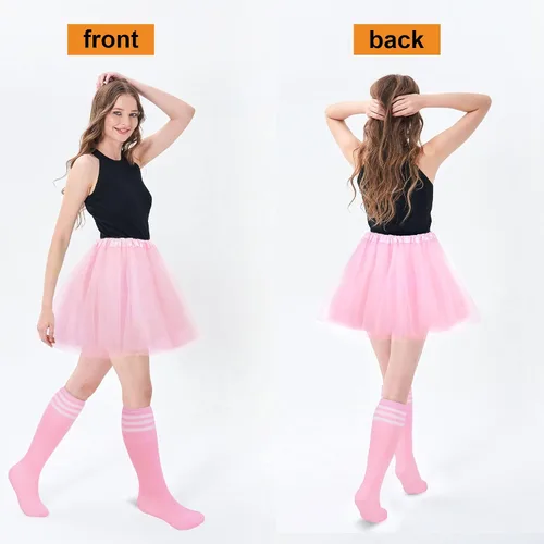 Vista 3 de Simplicity Conjunto de disfraz clásico de 4 capas de tul con falda tutú con calcetines de tubo para mujer