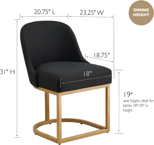 Vista 3 de Leick Home 214536 Barrelback Silla de comedor con base de metal, juego de 2, para comedor, asiento moderno de lino negro y base de metal dorado