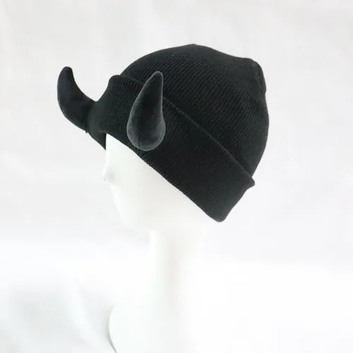 Vista 2 de Karwuiio Y2k - Gorro de punto suave para mujer, diseño de cuerno de diablo, estilo hip hop, cálido, para otoño e invierno