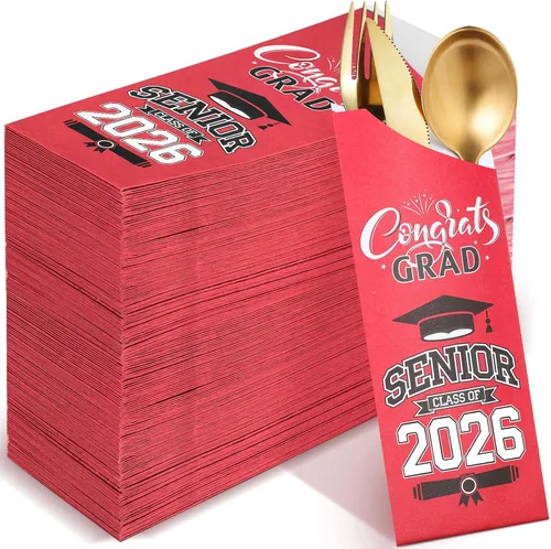 Vista 18 de Ireer 100 bolsas de papel para cubiertos de papel, fundas para utensilios de cocina para fiesta de graduación, decoración de mesa de centro de mesa