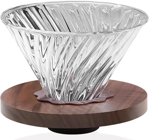 Vista 11 de Gotero de café de vidrio/filtro, cono de café de vidrio con soporte de bambú, accesorios de embudo para cafetera de goteo para el hogar u oficina