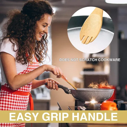 Vista 6 de BaHoki Essentials Utensilios de cocina de bambú – Surtido de utensilios de madera natural – sin químicos – Ideal para el cocinero promedio