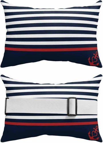 Vista 2 de Nautical Anchor - Juego de 2 fundas de almohada lumbar, impermeables, costeras de verano, para exteriores, con correa elástica, fundas de almohada