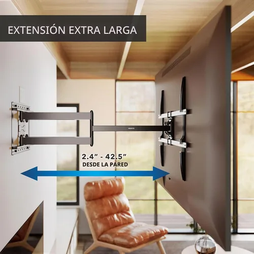Vista 3 de Mount-It! Soporte de pared para TV de movimiento completo de brazo largo esquinero, extensión extra larga de 42.5 pulgadas, soporte de brazo doble