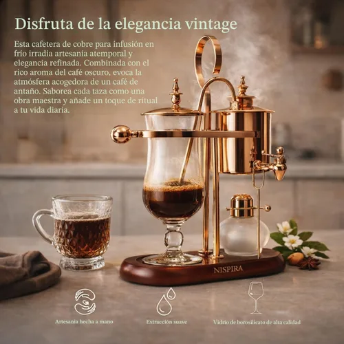 Vista 6 de Nispira Belgium Royal Family Balance Syphon - Cafetera vintage con gravedad única, sistema de preparación al vacío, cobre, 16.9 fl oz