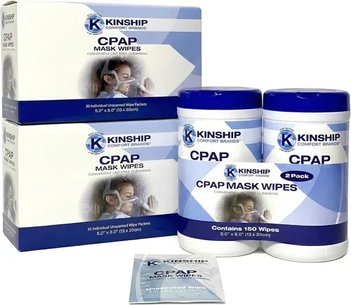 Vista 5 de Toallitas de limpieza de máscara CPAP, limpiador sin perfume y sin pelusa para limpiar filtros, tubos y máquinas BIPAP, 150 unidades en total, 2