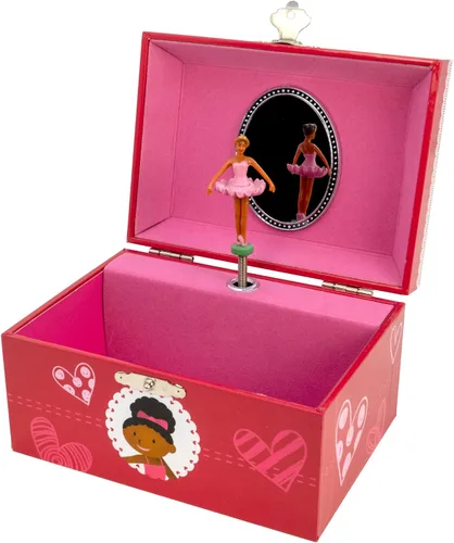 Vista 2 de Caja de música de bailarina con corazones con collar de bailarina de color plateado
