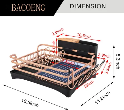Vista 4 de BACOENG Escurridor de platos de aluminio, nunca se oxida con soporte extraíble para cubiertos y soporte para tazas, tablero de drenaje giratorio