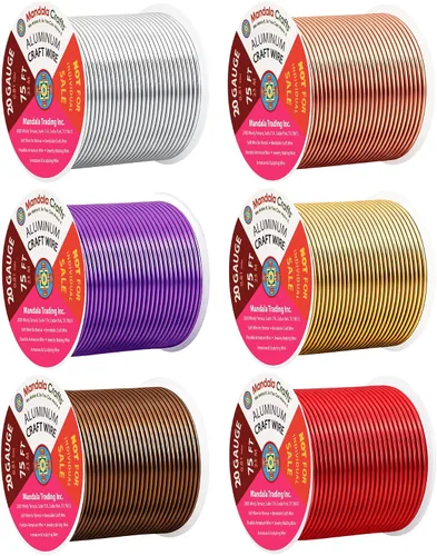 Vista 128 de Mandala Crafts - Alambre de aluminio anodizado de calibre 22 para hacer joyas - 137.2 m de alambre flexible surtido y coloreado - Doble para bonsái