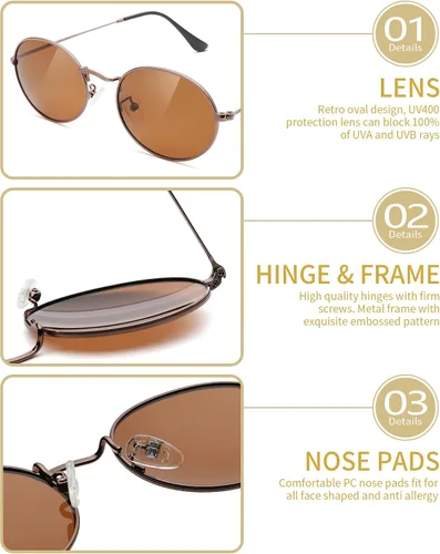 Vista 4 de Pro Acme Lentes de sol polarizados de metal ovalados retro para mujeres y hombres, pequeños tonos vintage de los años 90