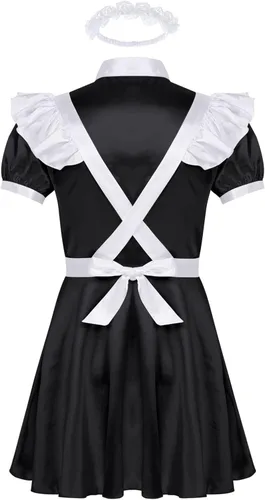 Vista 3 de dPois Vestido de sirvienta francesa para hombre, disfraz de cosplay de lencería con delantal
