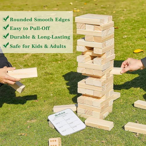 Vista 3 de Olsa Torre Gigante Tumble Tower de 57 Piezas de Bloques de Madera Apilables Juegos de Patio con Bolsa de Transporte Juego Clásico