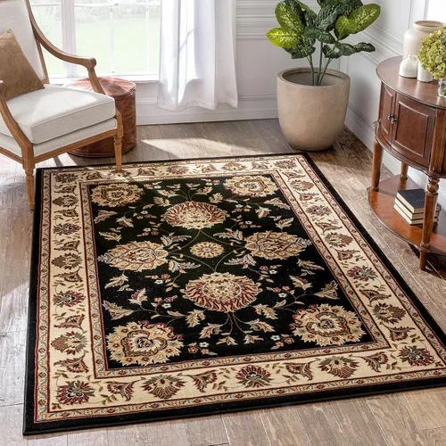 Vista 22 de Well Woven Alfombra de área oriental roja de Sultan Sarouk con diseño floral persa, formal, tradicional, fácil de limpiar, resistente a las manchas