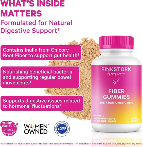 Vista 2 de Pink Stork Gomitas de fibra prenatal para mujeres, 0.11 onzas de inulina prebiótica de raíz de achicoria, suavizantes naturales para el embarazo