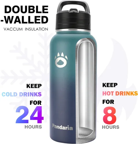 Vista 3 de Insulated Water Bottle 32oz, Stainless Steel Water Bottle with Straw & Spout Lids & Paracord Handle with Straw