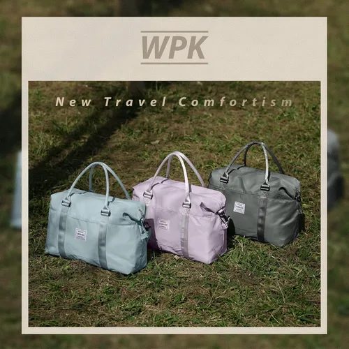 Vista 3 de Bolsa de gimnasio para mujer con compartimento para zapatos, bolsa de lona de viaje, bolsa de deporte para gimnasio, F5-Púrpura Claro, Bolsa de viaje