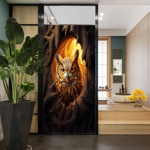 Vista 4 de Interesante película de búho para ventana, bloqueo de calor, agujero de árbol natural, vida silvestre, pájaro, privacidad, decoración de ventana