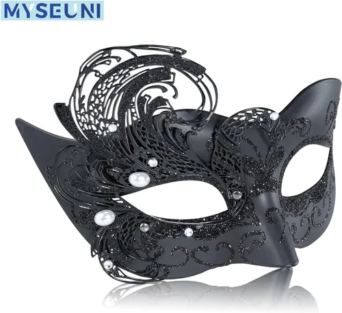 Vista 2 de MYSEUNI 2024 New Masquerade Mask for Women Peacock - Butterfly Metal Venetian Mask for Mardi Gras, Costume Party, Carnival