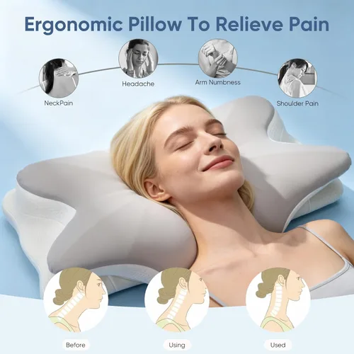 Vista 2 de Almohada cervical para el cuello para aliviar el dolor, almohada ergonómica de espuma viscoelástica para dormir de lado, almohadas ortopédicas