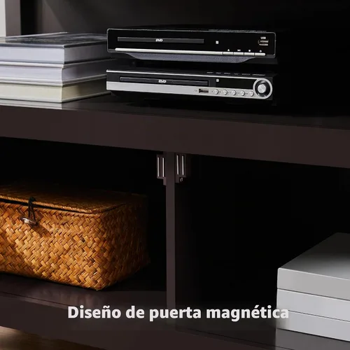 Vista 7 de Yaheetech - Soporte pequeño para TV de 42 pulgadas con almacenamiento, gabinete multimedia con marco en X