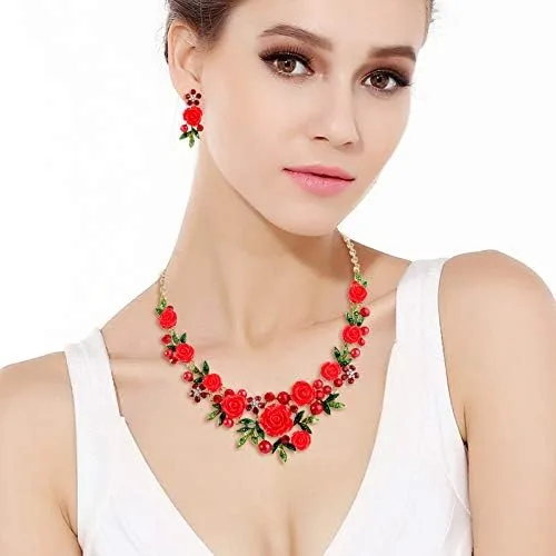 Vista 3 de EVER FAITH Conjunto de pendientes perforados con collar de perlas de imitación de cristal austriaco para mujer