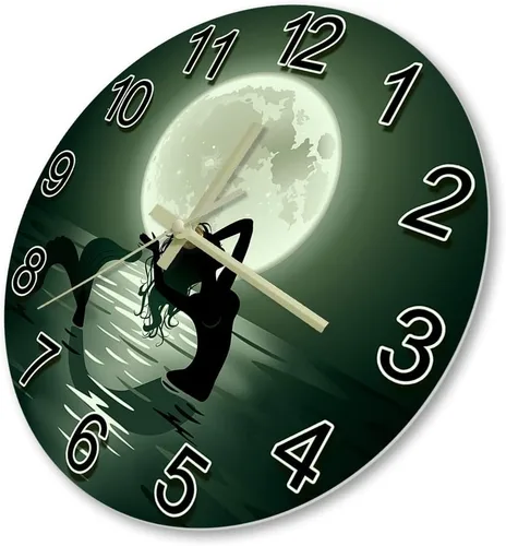 Vista 3 de The Geeky Days Reloj colgante de sirena con luna llena que brilla en la oscuridad, funciona con pilas, de cuarzo silencioso luminoso de 12 pulgadas