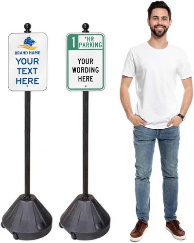 Vista 5 de Tip-and-Roll Portable Sign Pole II, 1-Pack (48" tall, Black Base, Includes Custom Printed Signage)