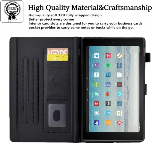 Vista 6 de Funda para tablet Fire HD 8 (8ª/7ª/6ª generación, versión 2018/2017/2016), funda protectora de piel sintética con función atril y encendido Flores