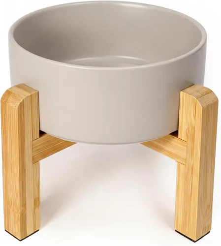 Vista 14 de Cuenco elevado de cerámica para gatos - Cuenco de comida para gatos con soporte de bambú - Plato elevado de comida para perros para cachorros - Verde