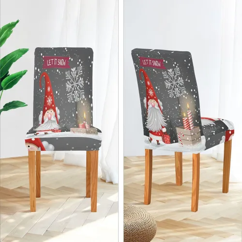 Vista 4 de Paquete de 4 fundas para sillas de comedor con diseño de gnomo de Navidad, impermeables, elásticas, extraíbles y lavables, para el hogar