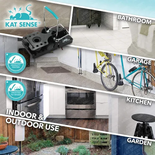 Vista 5 de Kat Sense Juego de 6 trampas grandes para ratas, diseño de barra de acero inoxidable, trampa humana para uso en interiores y exteriores, atrapa