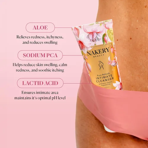 Vista 4 de Nakery Intimate Wash - Limpiador vaginal equilibrado con pH para mujer, lavado femenino hidratante con aloe y ácido hialurónico, lavado vaginal