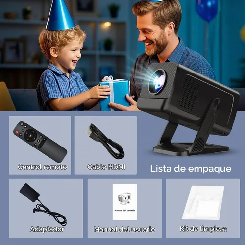 Vista 12 de Mini proyector para dormitorio con WiFi y Bluetooth bidireccional 1080P 4K soporte inteligente Android TV OS Aplicaciones integradas Keystone