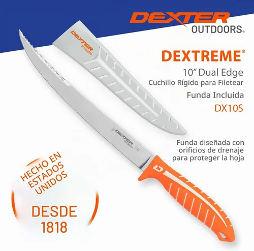Vista 3 de Dexter Outdoors Dextreme Cuchillo de filete rígido de 10 pulgadas de doble filo Incluye funda