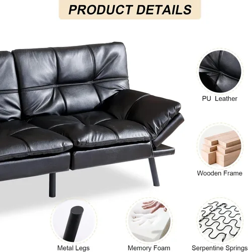 Vista 5 de Opoiar 267PU-BK Sofá cama, negro-1