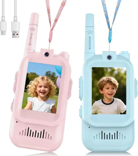 Vista 13 de Walkie Talkies de video con pantalla en tiempo real y cambiador de voz, radios recargables de largo alcance para niños de 3 a 12 años, regalos