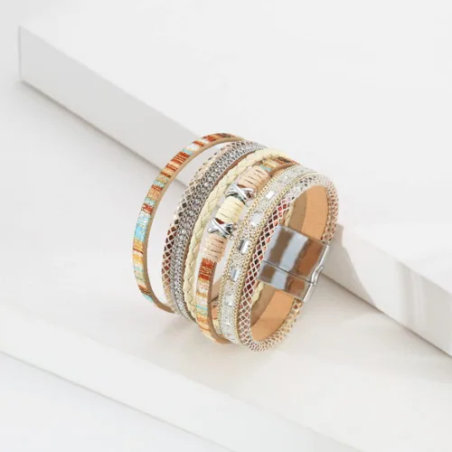 Vista 5 de Pulsera multicapa de cuero Pulsera de señoras cierre de mujer
